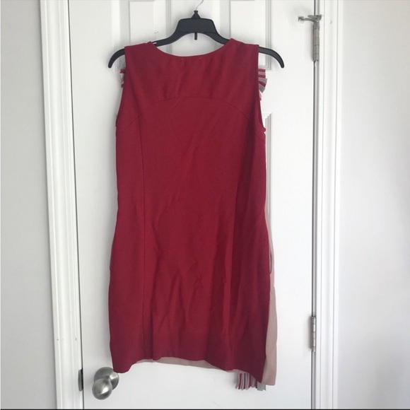 Esley Shift Dress Raw Fringe Red Light Blue Light Pink Size M - Picture 8 of 10